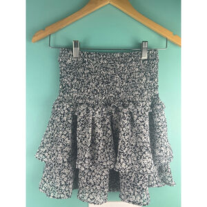 Women's Sienna Sky Black White Floral Smocked Ruffle Mini Skirt S
